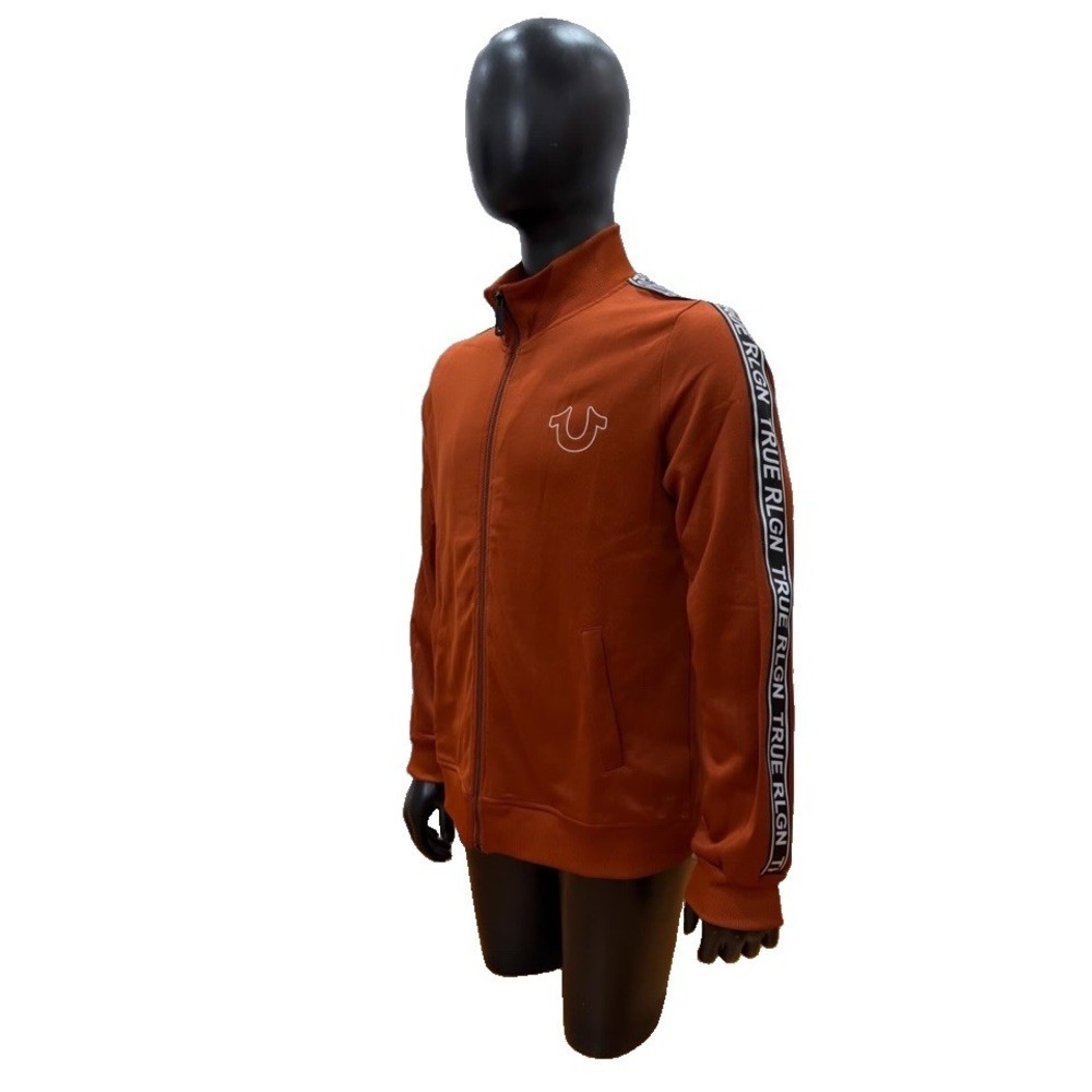 True Religion Men's Logo Tape Track Jacket Orange Burnt Full Zip Small (21-b69)